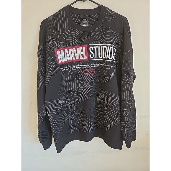Marvel Studios Logo Topographic Pattern Crewneck- BoxLunch Exclusive Black - Picture 3 of 10